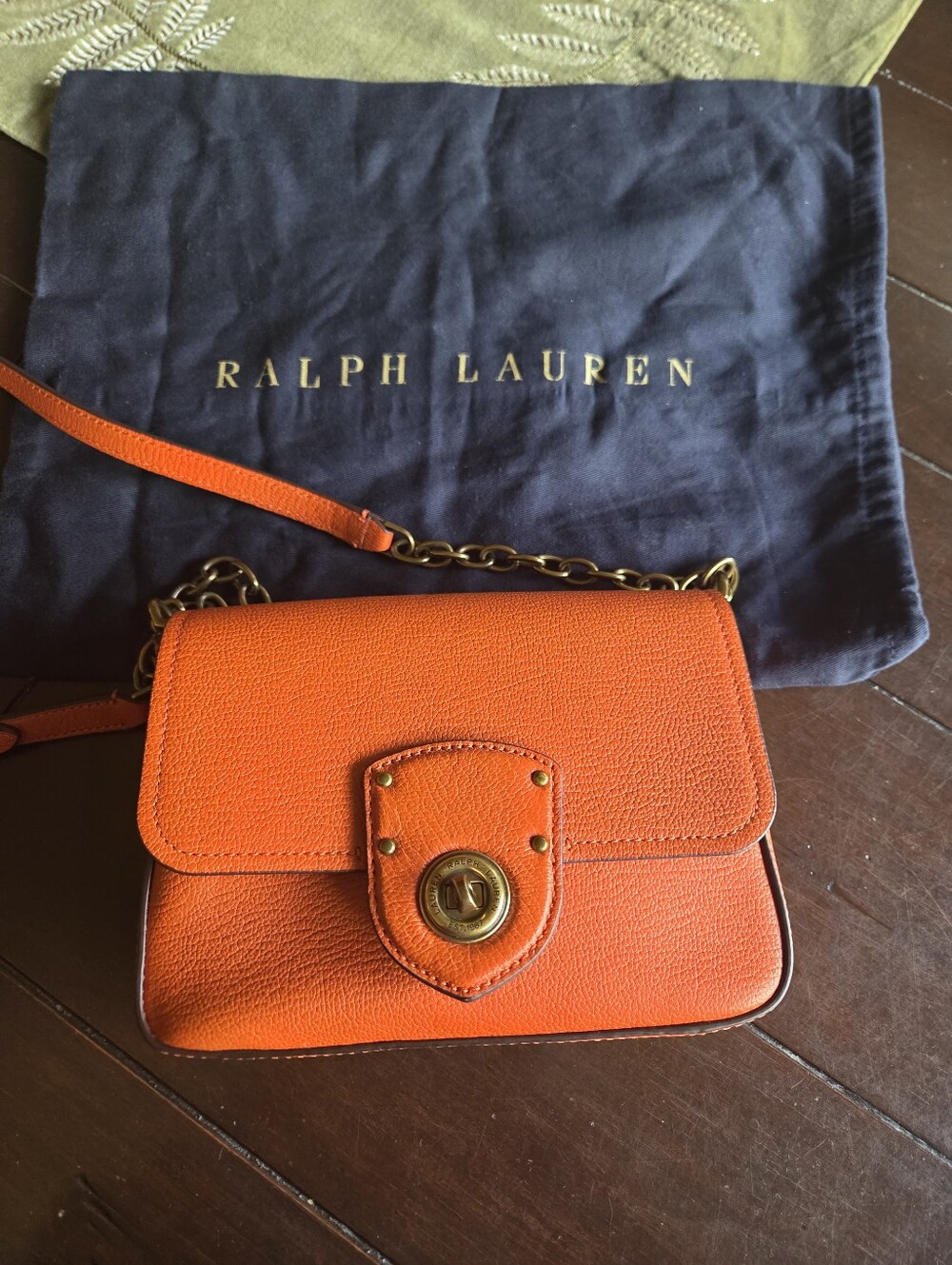 Ralph Lauren "Millbrook" Pebbled Burnt Orange Leather Crossbody Bag